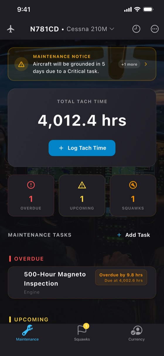 Maintenance dashboard