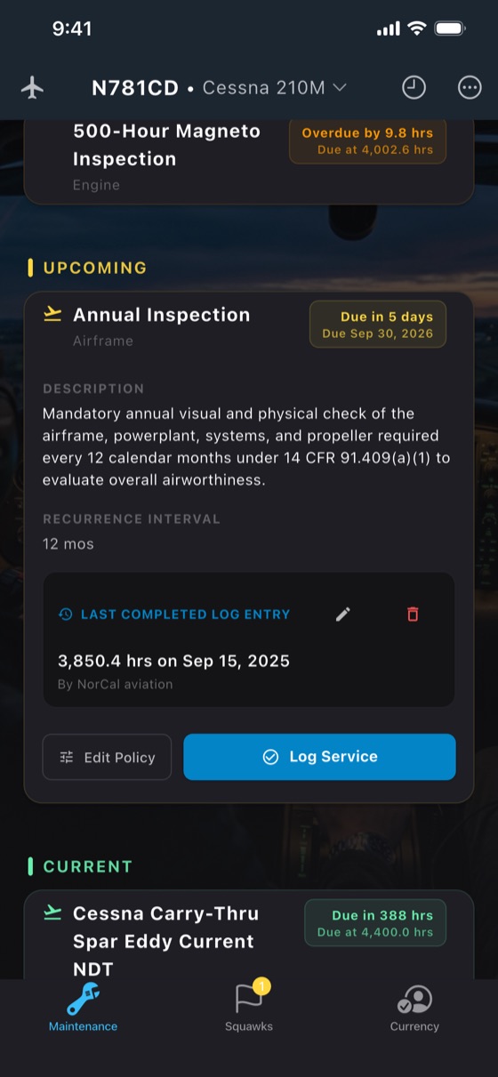 Maintenance task detail
